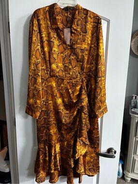 Darling Amber Snake-Print Long Sleeve Ruffle-Hem Dress